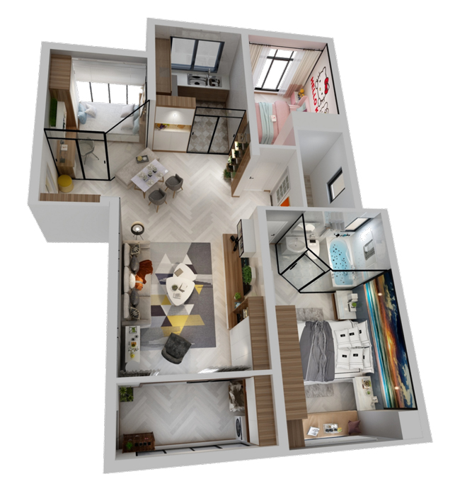 現(xiàn)代簡約風(fēng)格效果俯視圖